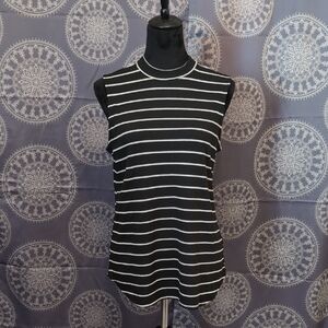 Black & White Striped Mockneck Sleeveless Tunic